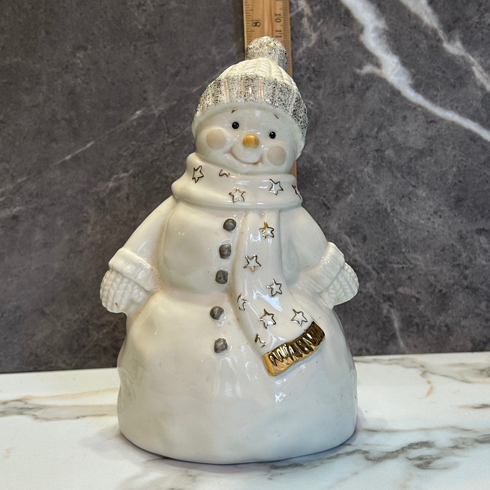 Lenox Seasons Greetings Recordable Snowman Porcelain Figurine Gold Star Scarf 8"